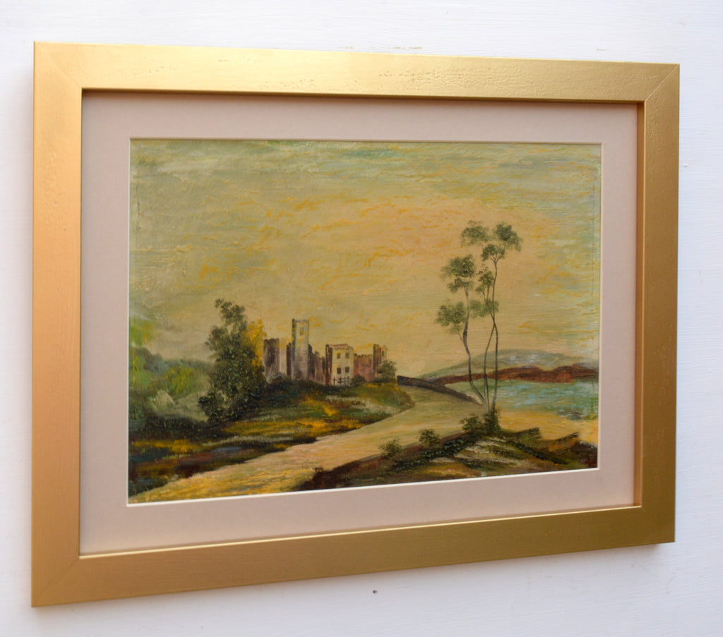 Vintage Italian oil painting Framed Tuscan Castle Landscape
