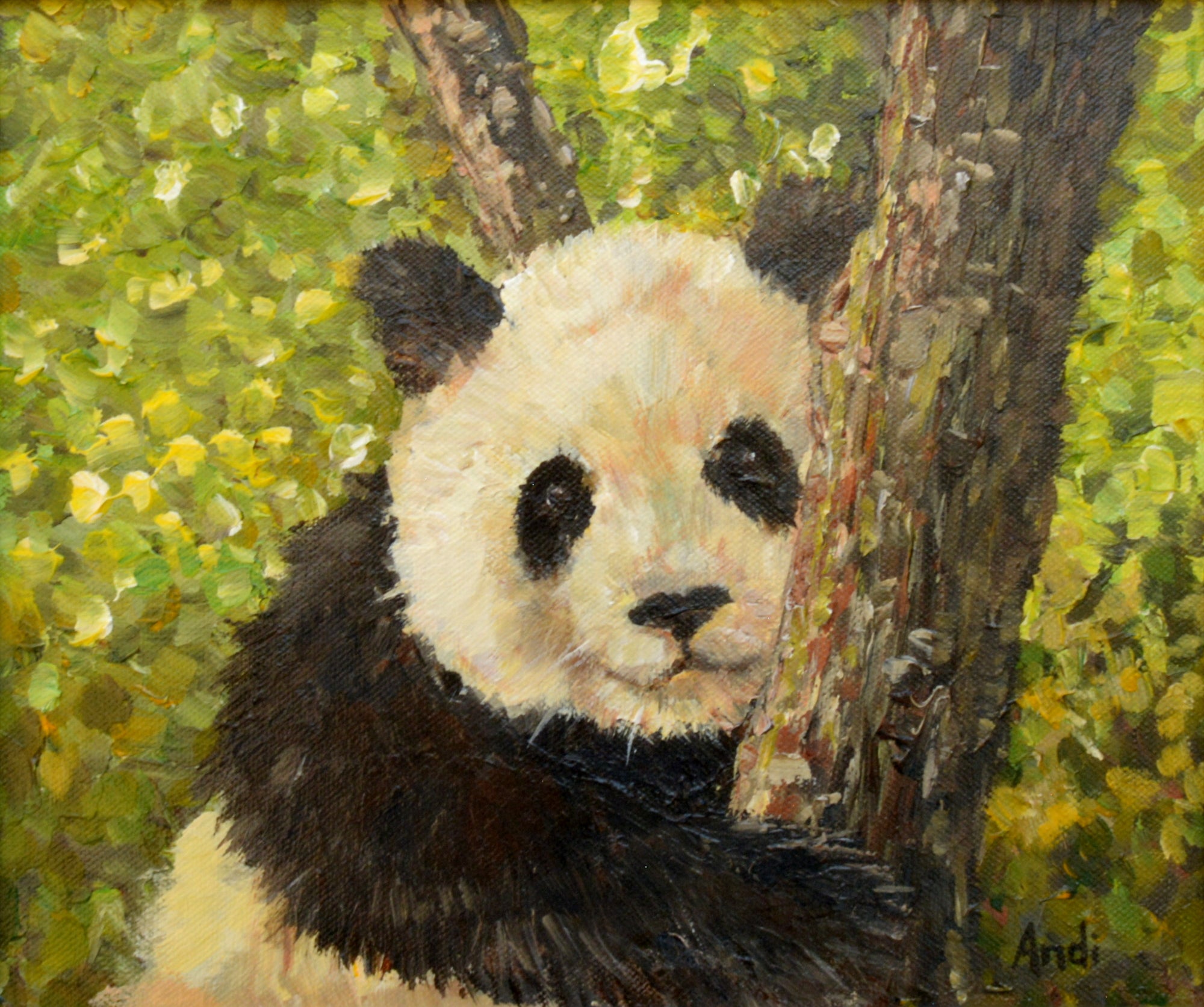 Baby Panda Portrait Painting Original Acrylic Wildlife Painting Signed Framed