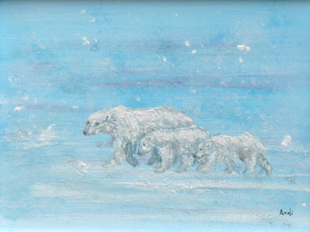 Polar Bear Family Original Framed Wildlife Painting by Andi Lucas