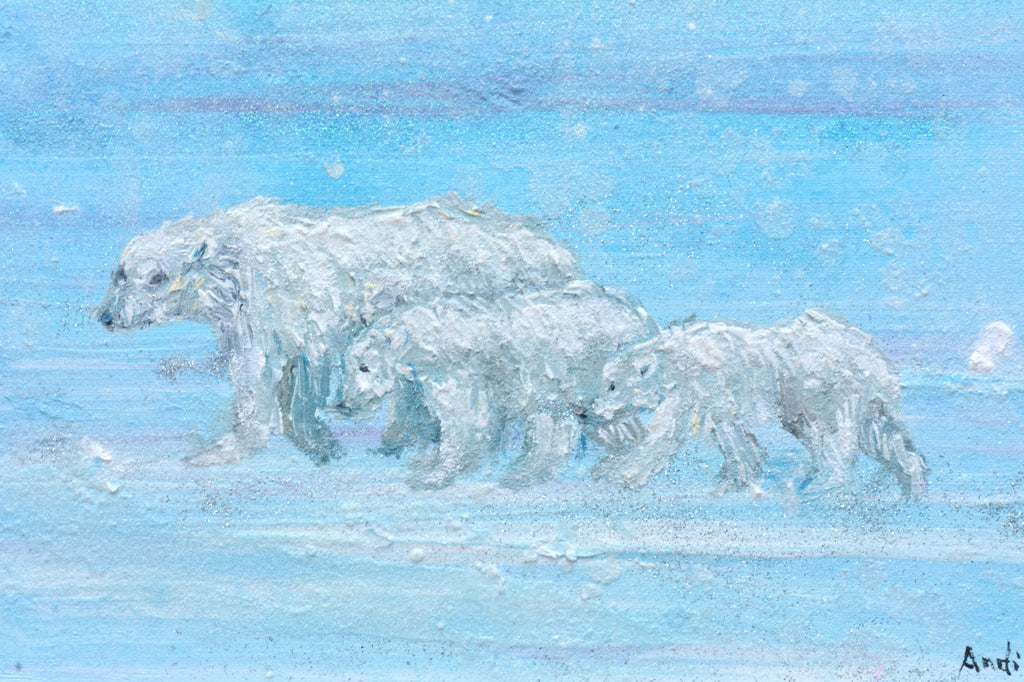 Polar Bear Family Original Framed Wildlife Painting by Andi Lucas