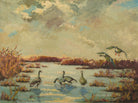 Geese Painting Original Oil Painting Signed Framed Wetlands Sunset