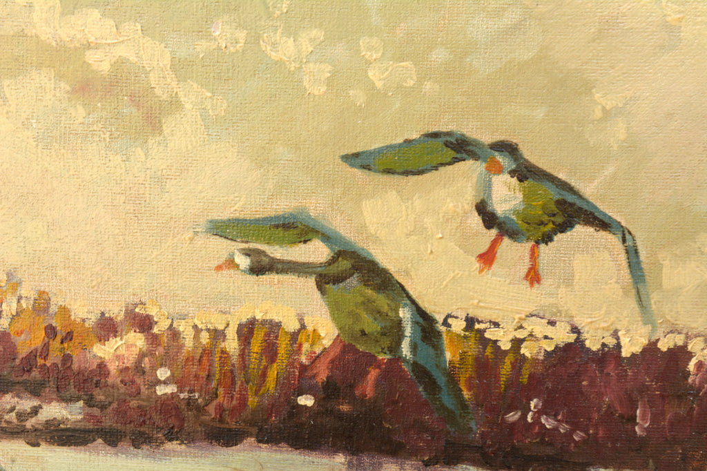 Geese Painting Original Oil Painting Signed Framed Wetlands Sunset