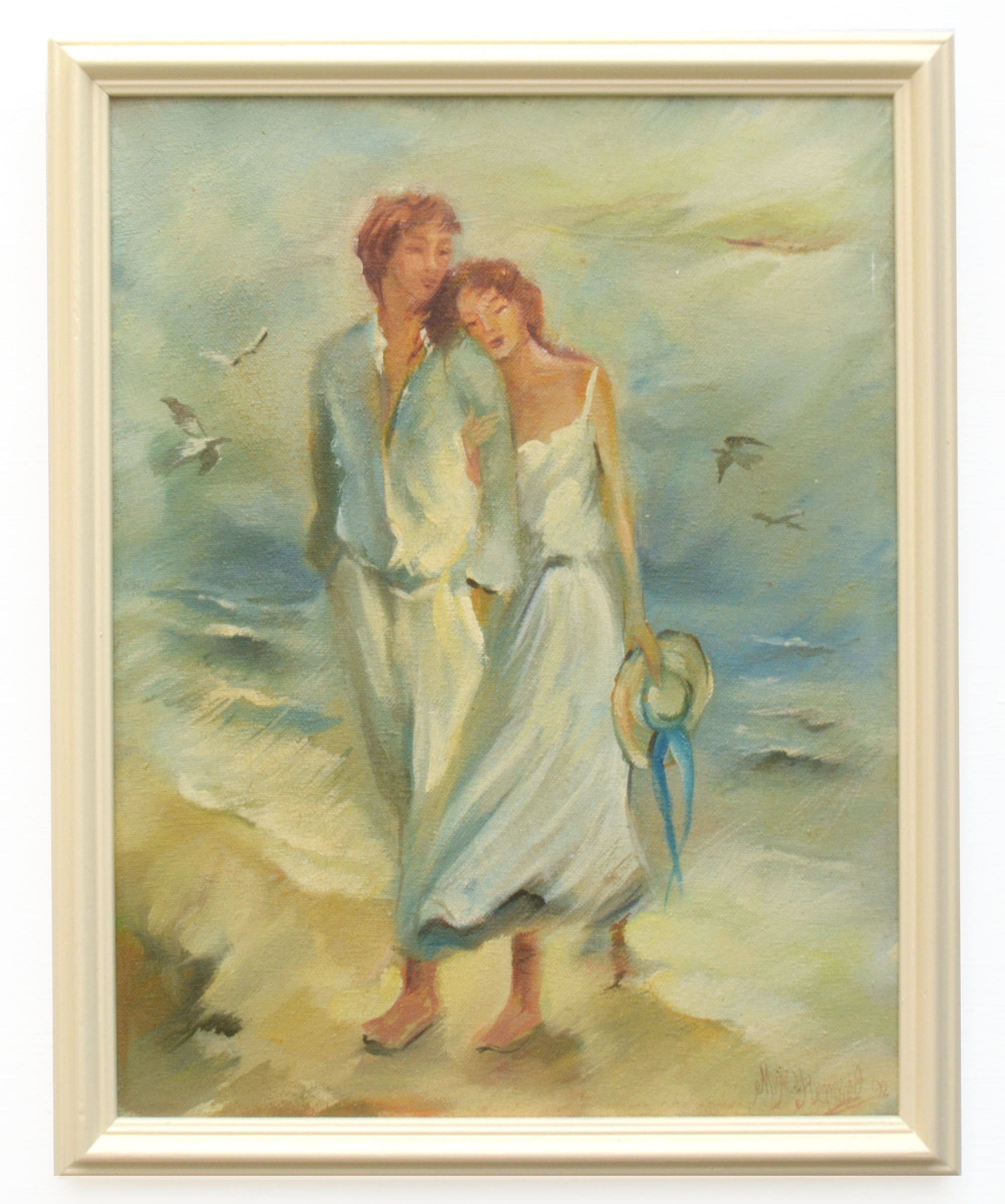 Couple on the Beach Figurative Oil Painting Ocean Wall Art