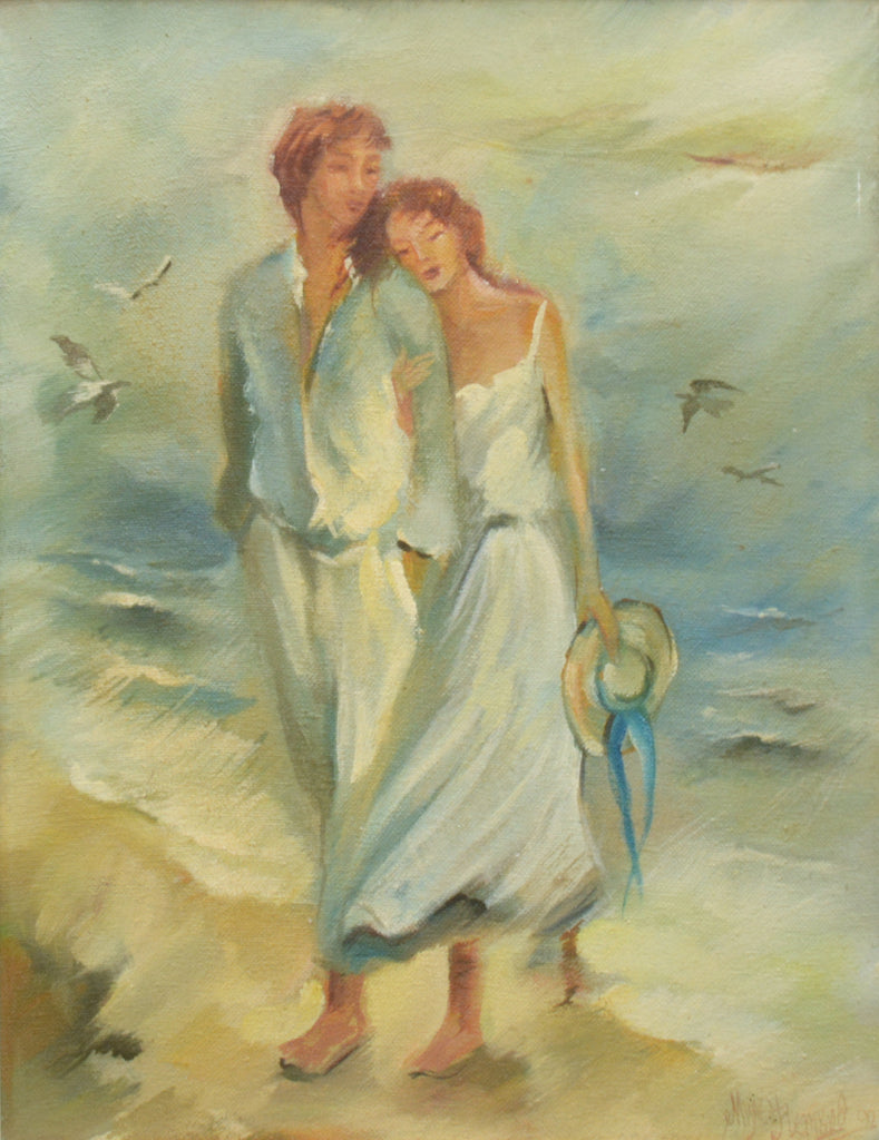 Couple on the Beach Figurative Oil Painting Ocean Wall Art