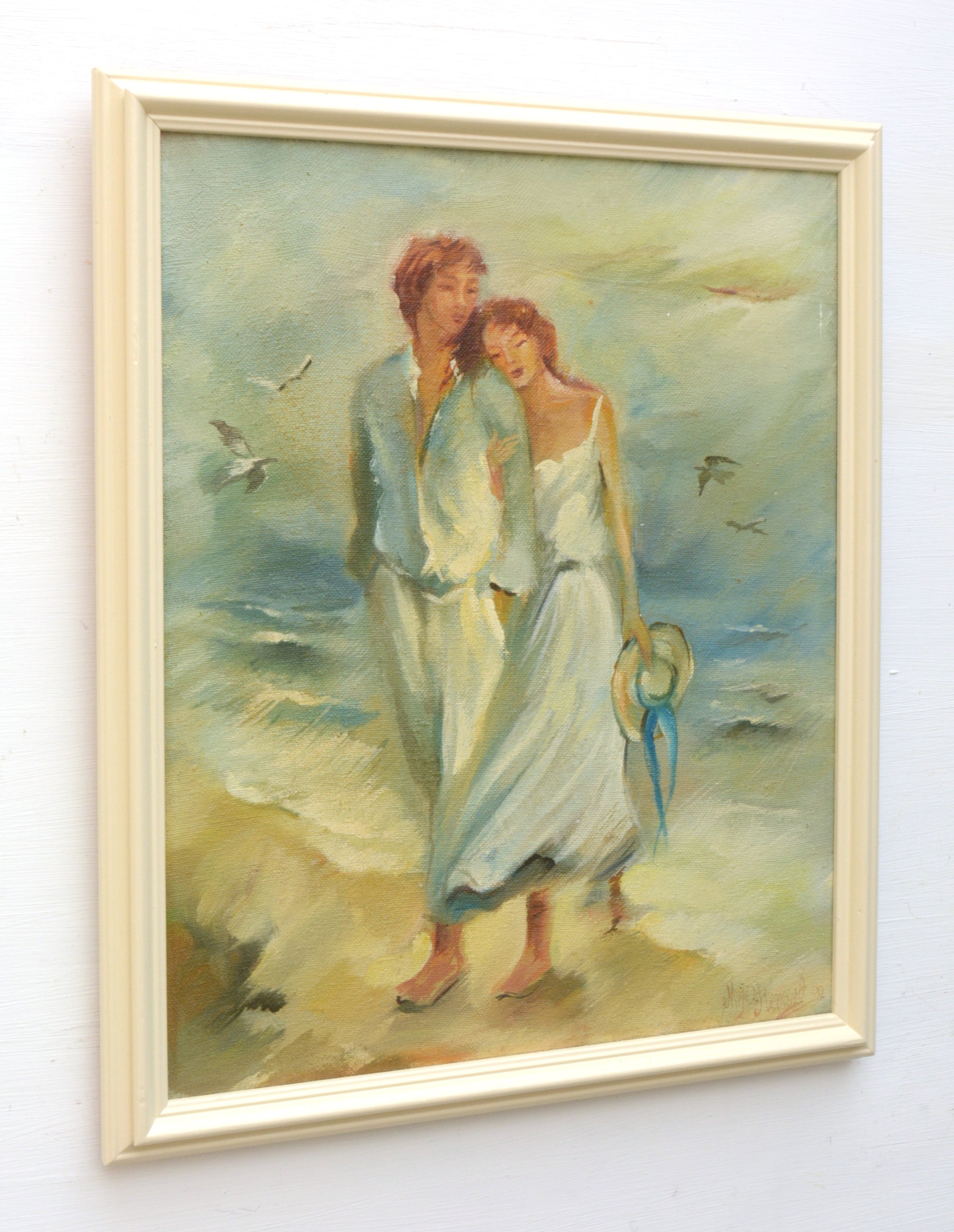 Couple on the Beach Figurative Oil Painting Ocean Wall Art