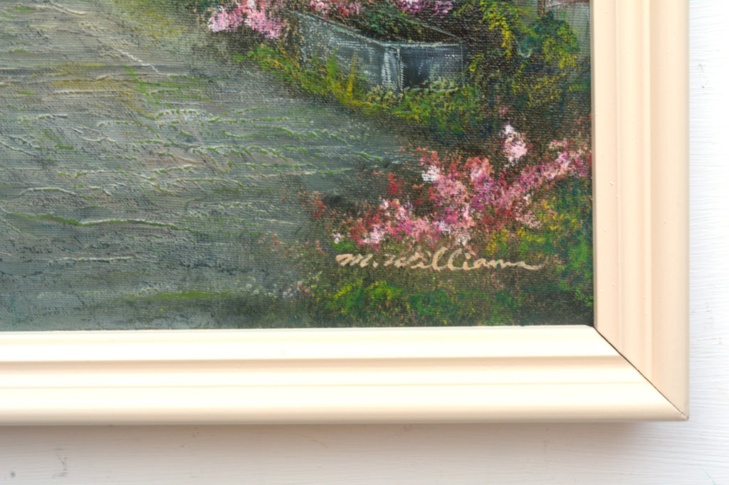 Rose Garden Landscape Oil and pastel Painting Framed Signed Country cottage