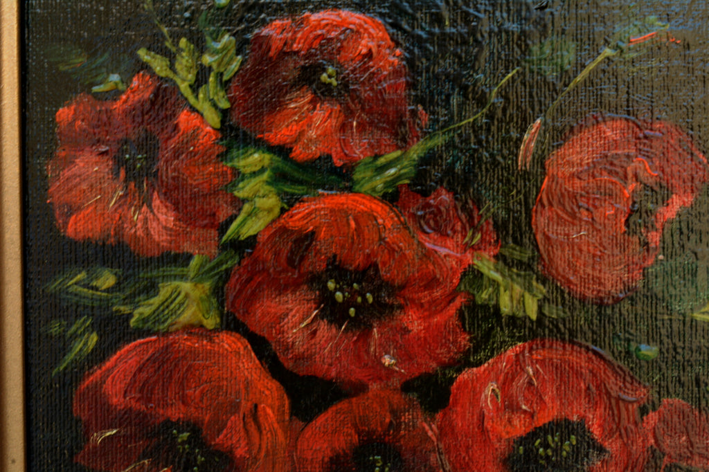 Red anemonies Painting Still Life Oil Painting Signed Framed