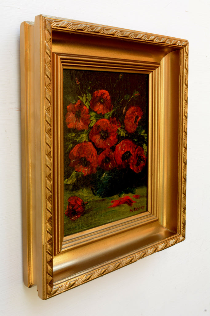 Red anemonies Painting Still Life Oil Painting Signed Framed