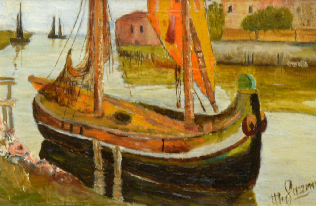 Italian Sailing Boat Oil Painting Vintage Framed Nautical Art