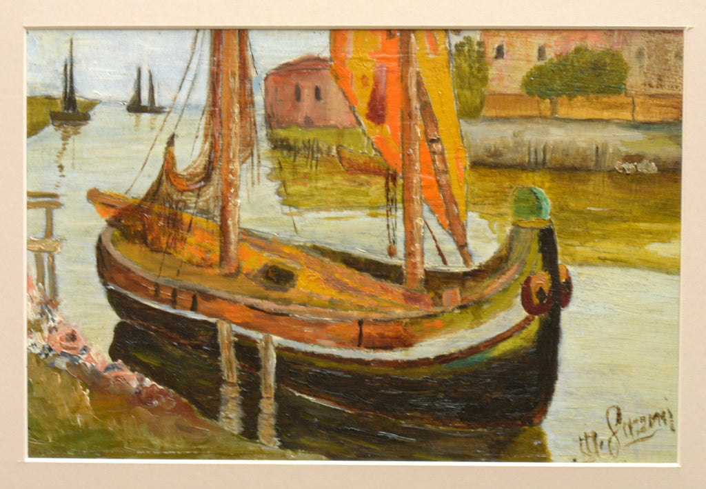 Italian Sailing Boat Oil Painting Vintage Framed Nautical Art