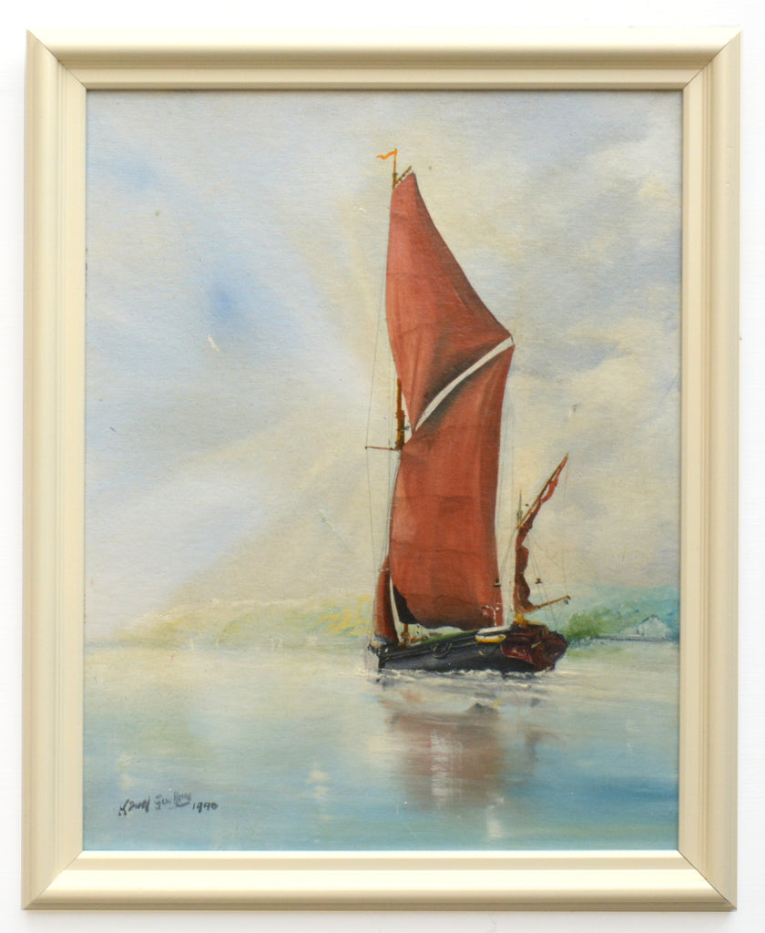 Seascape Oil Painting Vintage Sailing Boat Framed Nautical Art