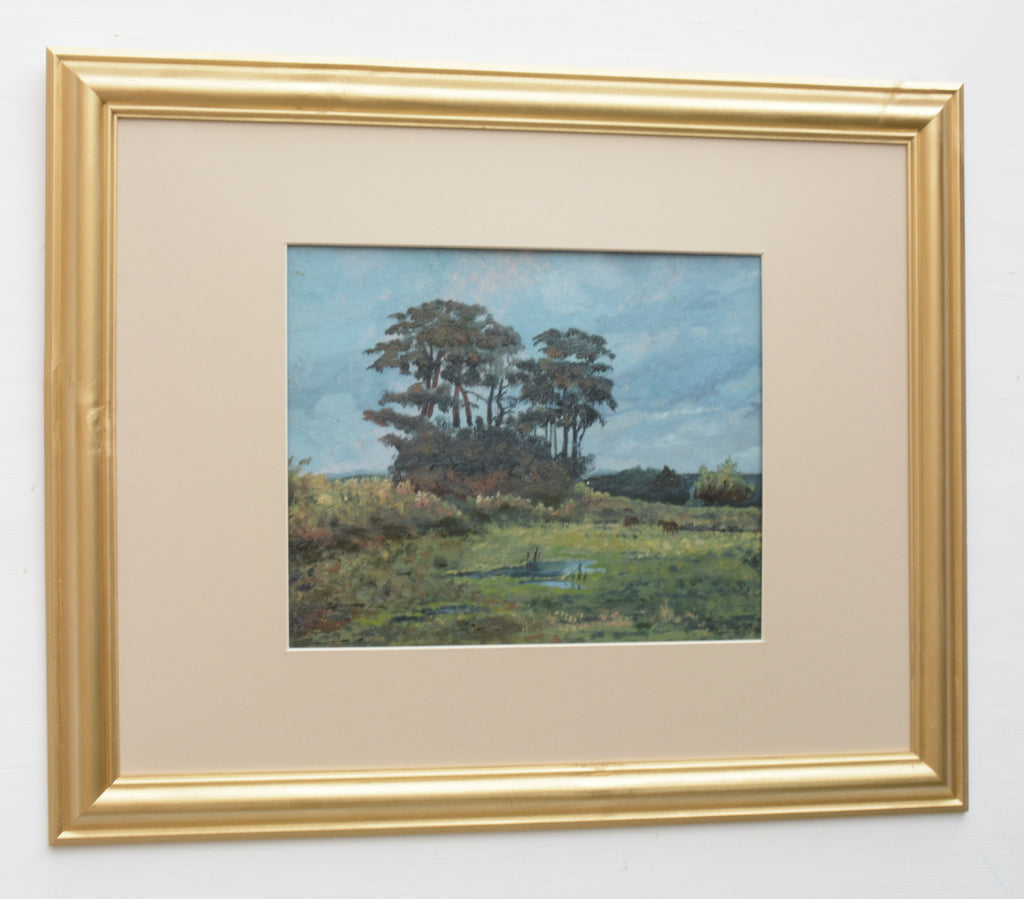 Vintage English Landscape Oil Painting Framed Original Painting Wall Art Trees Horses