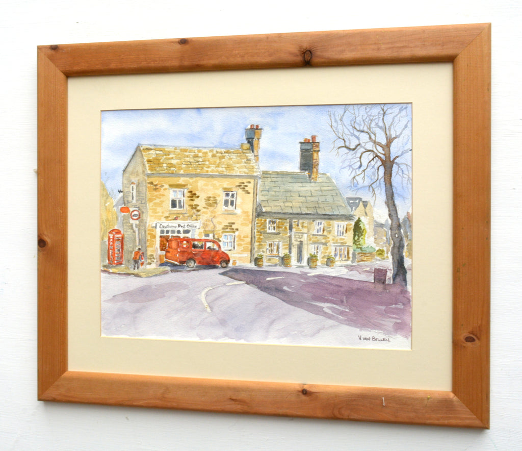 English Landscape Watercolor Painting Cawthorne Post Office Yorkshire Signed Framed