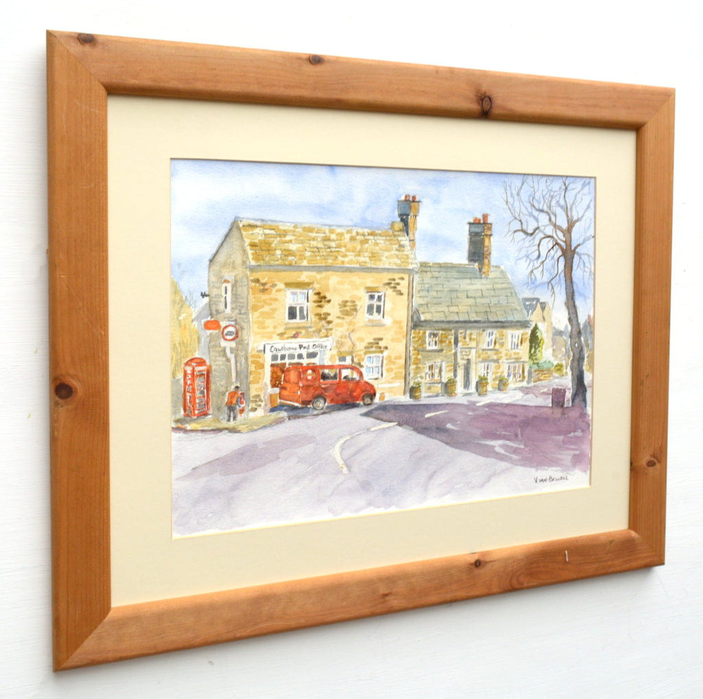 English Landscape Watercolor Painting Cawthorne Post Office Yorkshire Signed Framed
