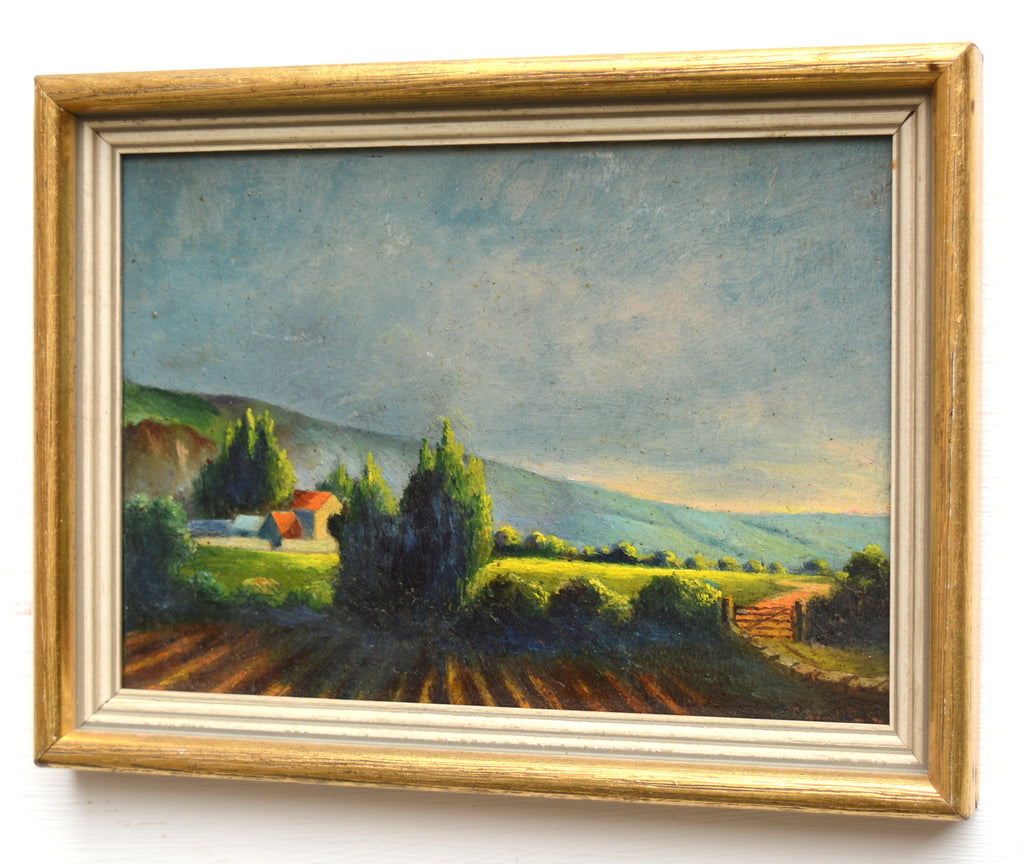 Merbeck Farming Miniature German Landscape Oil Painting Framed