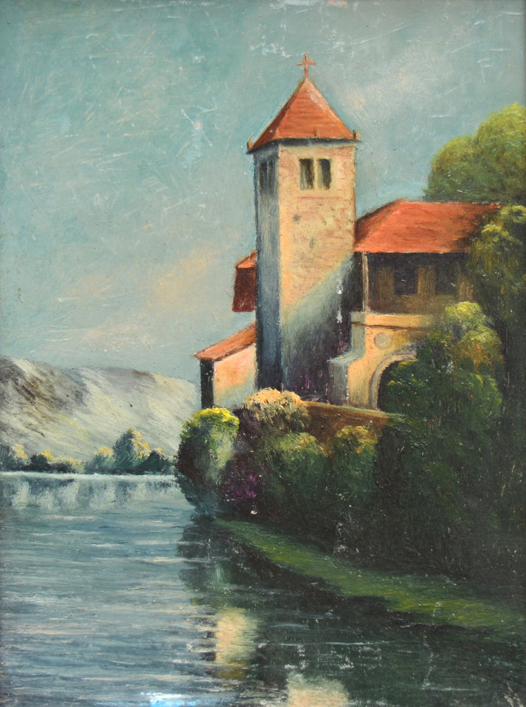 Santa Caterina Miniature Italian Landscape Oil Painting Framed