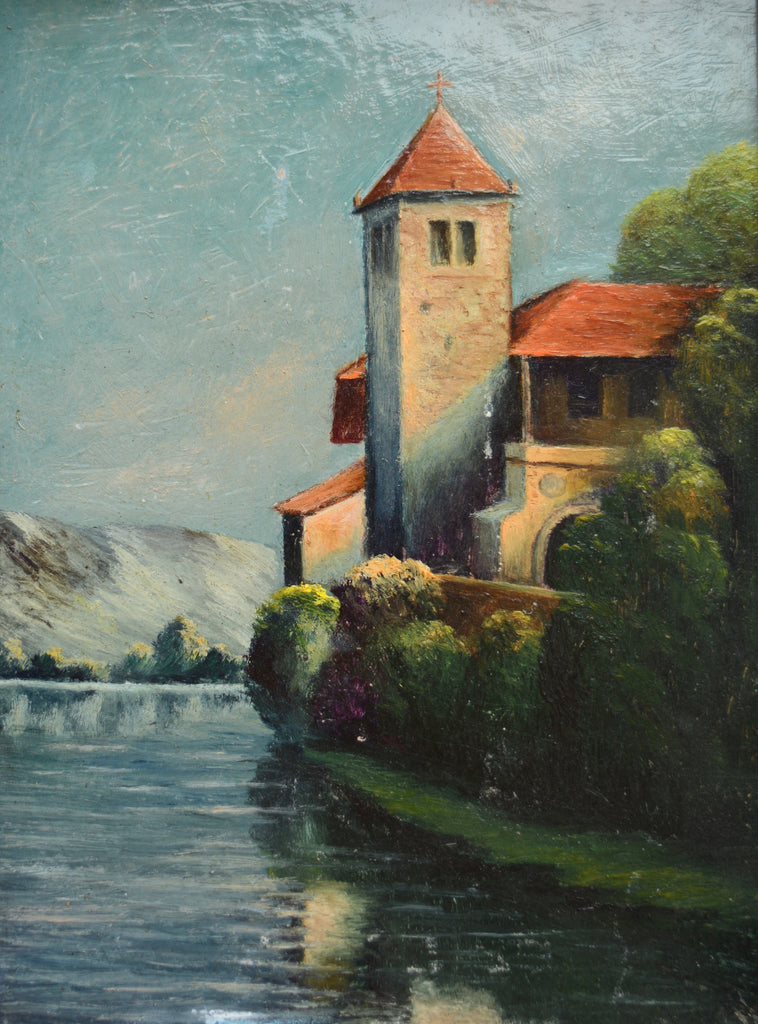 Santa Caterina Miniature Italian Landscape Oil Painting Framed