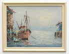 Fishing Boats Seascape Oil Painting Ocean Wall Art Wharfside Framed