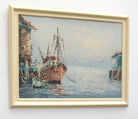 Fishing Boats Seascape Oil Painting Ocean Wall Art Wharfside Framed