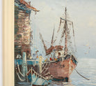 Fishing Boats Seascape Oil Painting Ocean Wall Art Wharfside Framed