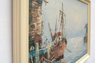 Fishing Boats Seascape Oil Painting Ocean Wall Art Wharfside Framed