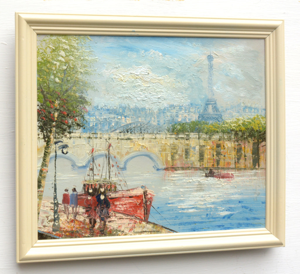 Paris Oil Painting Framed Vintage River Seine Eiffel Tower