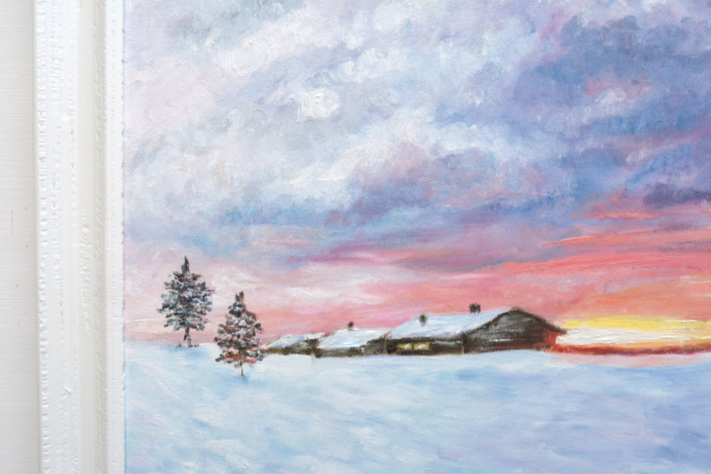 Log Cabin Snowscene Winter Landscape Oil Painting by Andi Lucas