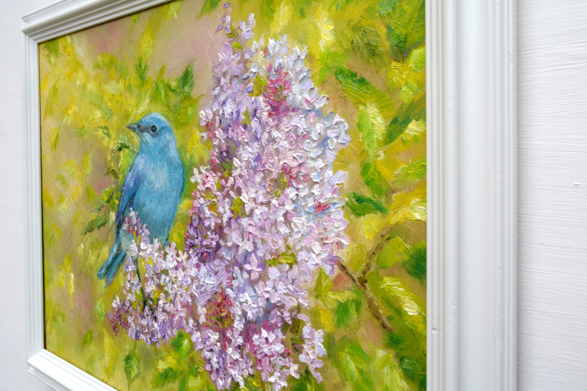 Mountain Bluebird Original Framed Wildlife Painting by Andi Lucas