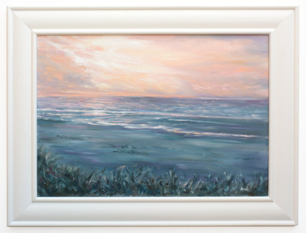 French Beach Sunset Painting Normandy Coastal Art Oil Painting by Andi Lucas