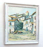 Spanish Village Scene Oil Painting Framed Vintage Architecture