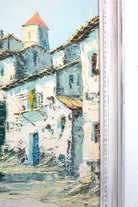 Spanish Village Scene Oil Painting Framed Vintage Architecture