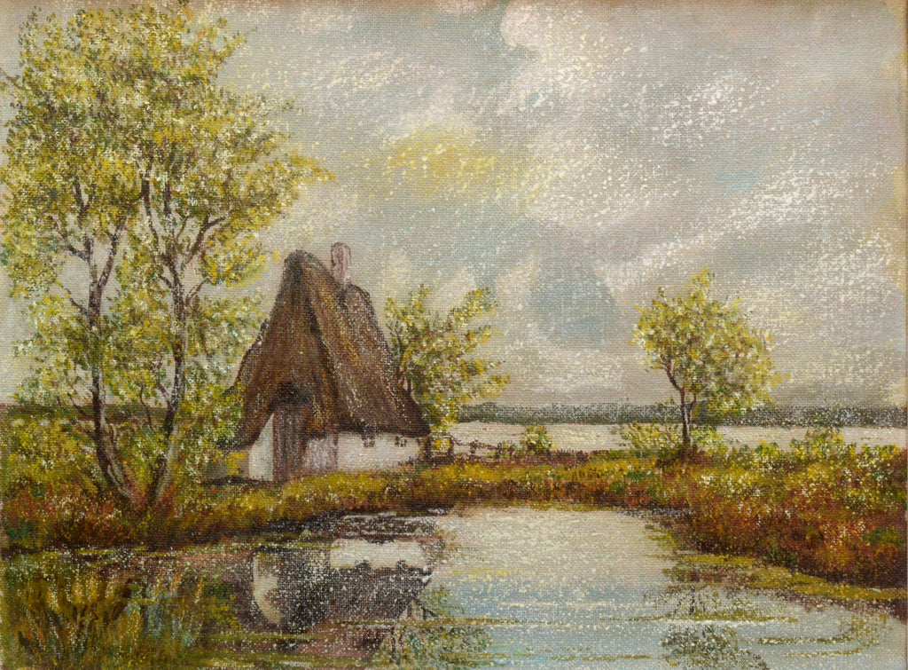 Thatched Cottage Vintage Oil Painting Signed Framed English Landscape
