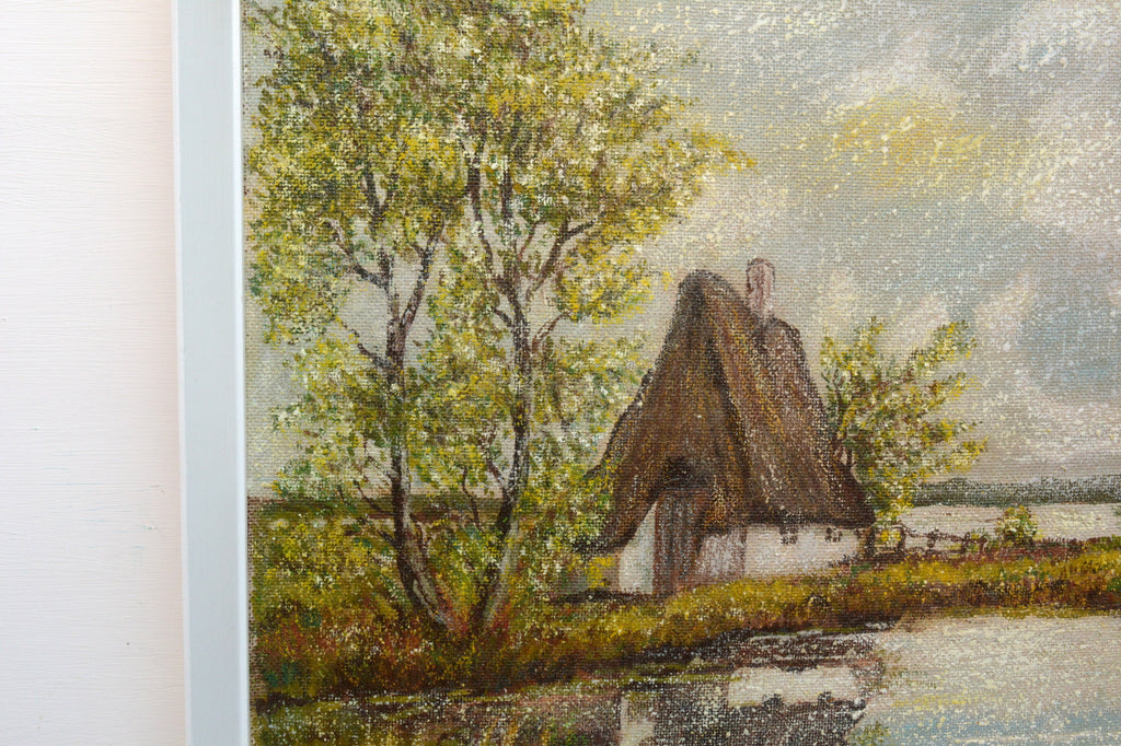 Thatched Cottage Vintage Oil Painting Signed Framed English Landscape