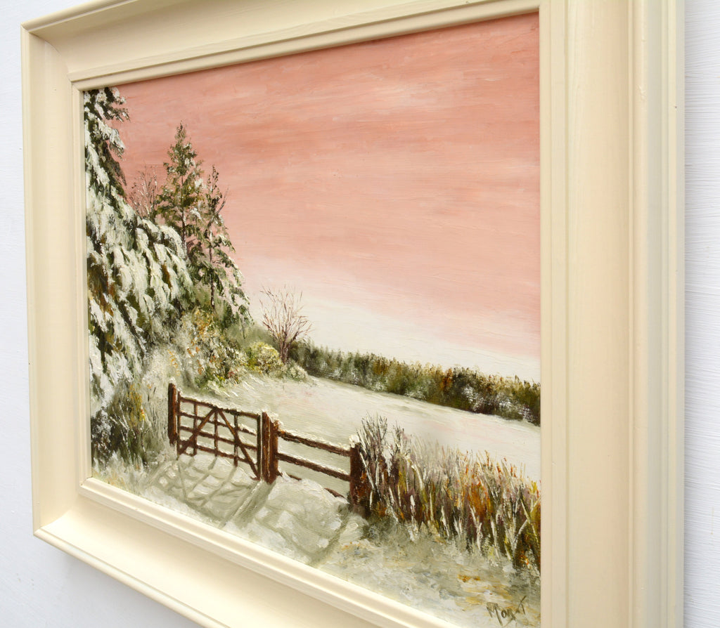 Winter Sunset Vintage Landscape Oil Painting Farmed Snowscape