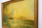 Large Seascape Sunset Oil Painting Vintage Sailing Boats Signed Framed