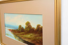 English Landscape Vintage Oil Painting Lakeside Cattle Framed Antique oil painting  