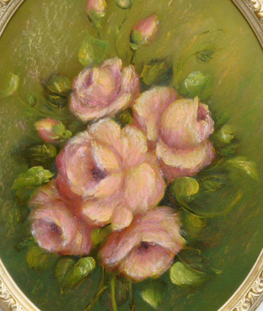 Pink Roses Still Life Oil Painting Framed Oval Original Vintage Oil Painting Flowers Painting Floral art Rose