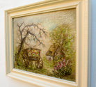 English Country Cottage Landscape Vintage Oil Painting Farm Cart Framed Painting