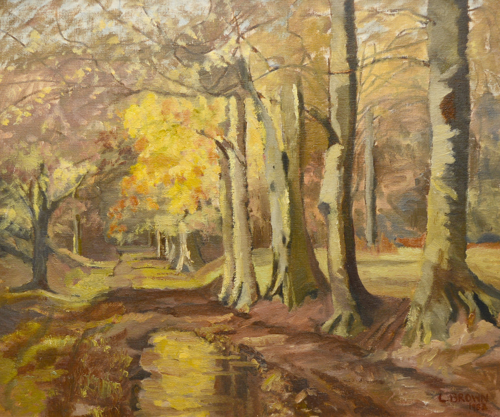 English Forest Landscape Woodland Track Vintage Oil Painting Framed Signed 
