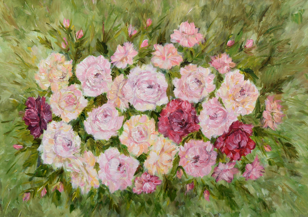 Pink Roses Still Life Floral Painting Signed Framed Original Flowers