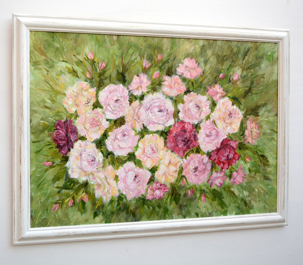 Pink Roses Still Life Floral Painting Signed Framed Original Flowers
