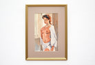 Young Woman Nude Portrait Watercolour Painting Signed Framed