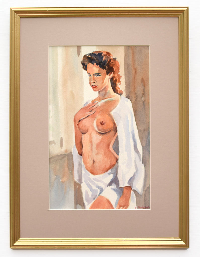 Young Woman Nude Portrait Watercolour Painting Signed Framed