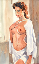 Young Woman Nude Portrait Watercolour Painting Signed Framed