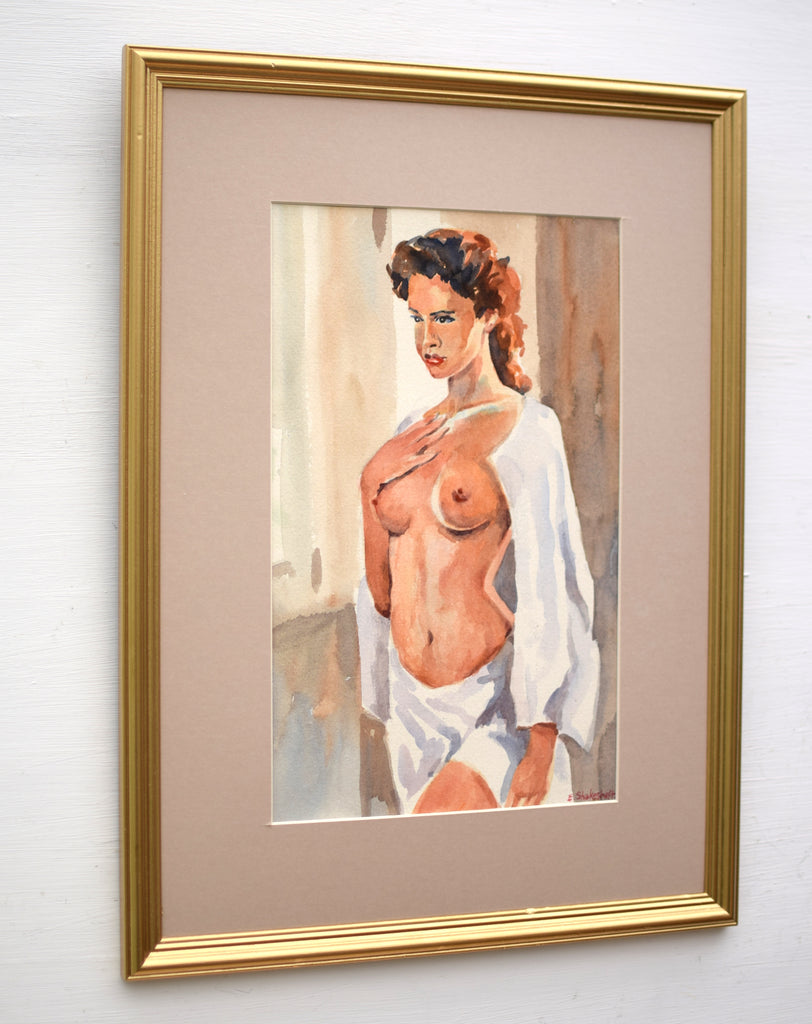 Young Woman Nude Portrait Watercolour Painting Signed Framed