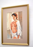 Young Woman Nude Portrait Watercolour Painting Signed Framed