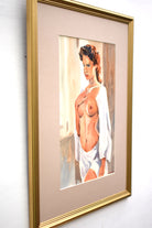 Young Woman Nude Portrait Watercolour Painting Signed Framed