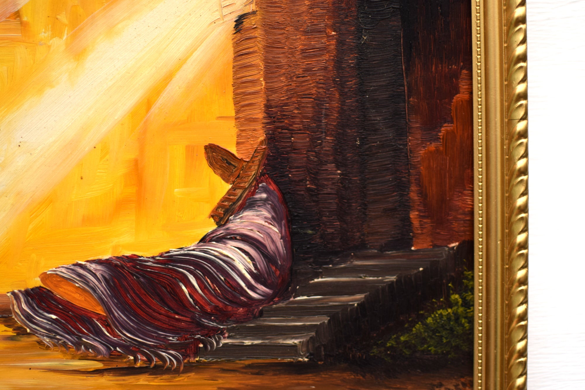 Mexican Siesta Vintage Oil Painting Sombrero Golden Light