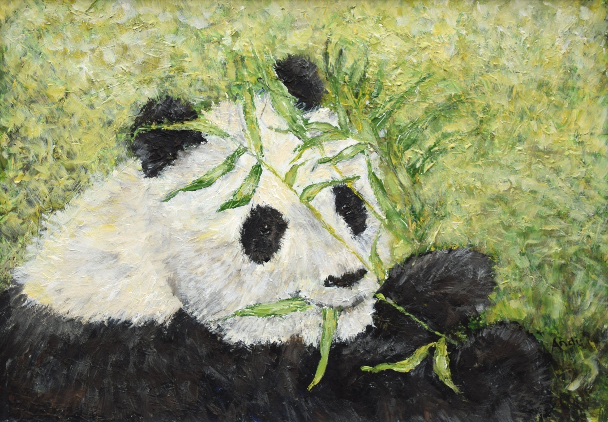 Panda Portrait Painting Original Acrylic Wildlife Painting Signed Framed