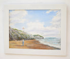 Kite Flying Beach Seascape Vintage Oil Painting Signed Framed